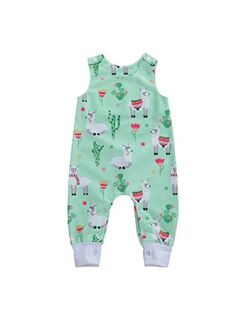 Multitrust Newborn Baby Boys Girls Cotton Cartoon Sleeveless Romper Jumpsuit One Piece Playsuit Baby Clothes