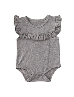 Toddler Baby Girl Ruffled Sleeveless Organic Cotton Bodysuit Romper Solid Tops Onesies Summer Clothes