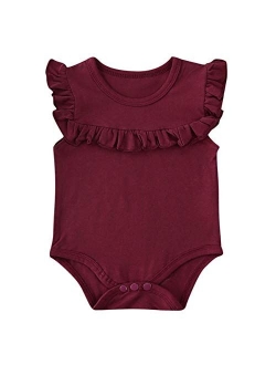 Toddler Baby Girl Ruffled Sleeveless Organic Cotton Bodysuit Romper Solid Tops Onesies Summer Clothes