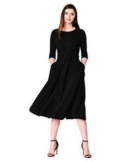 FX OBI Black Cotton Jersey Knit Flared Dress