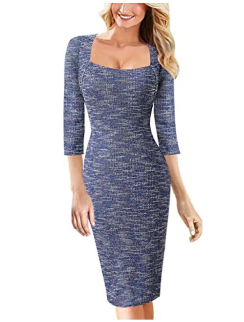 VFSHOW Women's Square Neck Work Business Cocktail Party Bodycon Sheath Dress