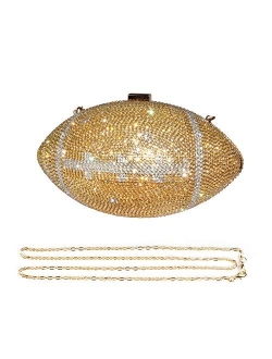 unidressup Large Size Shiny Rhinestone Football Shaped Handbag Purses for Womens Wedding Banquet Chain Shoulder Evening Bag