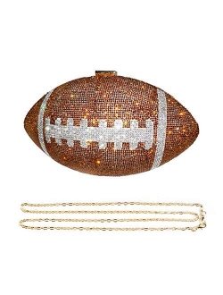 unidressup Large Size Shiny Rhinestone Football Shaped Handbag Purses for Womens Wedding Banquet Chain Shoulder Evening Bag