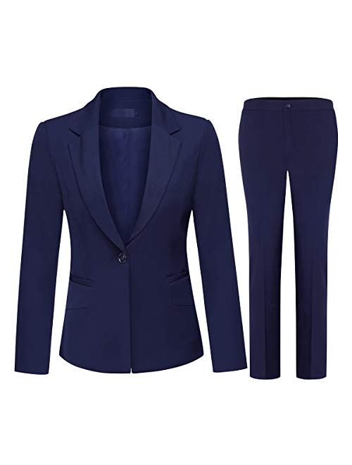 YUNCLOS Women's 2 Piece Office Lady Business Suit Set Slim Fit Blazer Pant