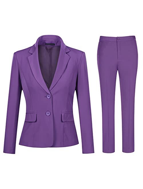 YUNCLOS Women's 2 Piece Office Lady Business Suit Set Slim Fit Blazer Pant