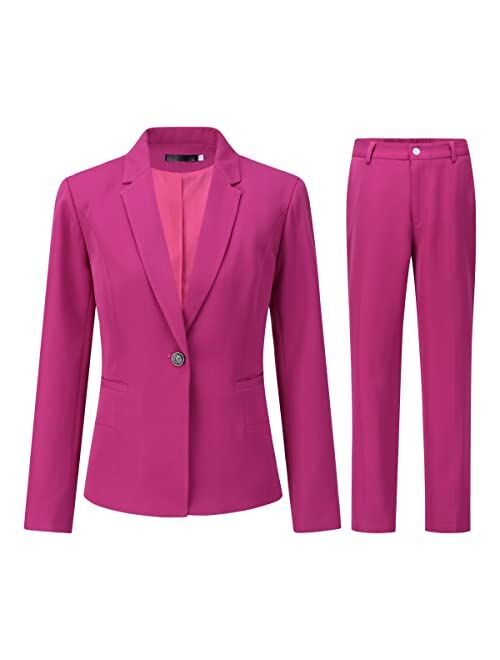 YUNCLOS Women's 2 Piece Office Lady Business Suit Set Slim Fit Blazer Pant