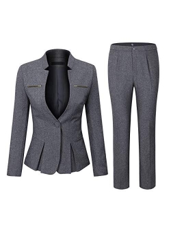 YUNCLOS Women's Elegant Business 2 Piece Office Lady Suit Set Work Blazer Pant