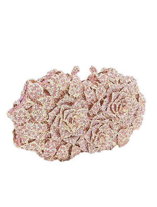 Boutique De FGG Dazzling Flower Crystal Evening Bags For Women Formal Wedding Party Cocktail Clutch Handbag Purse