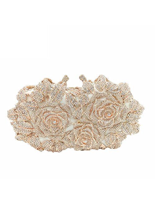 Boutique De FGG Dazzling Flower Crystal Evening Bags For Women Formal Wedding Party Cocktail Clutch Handbag Purse