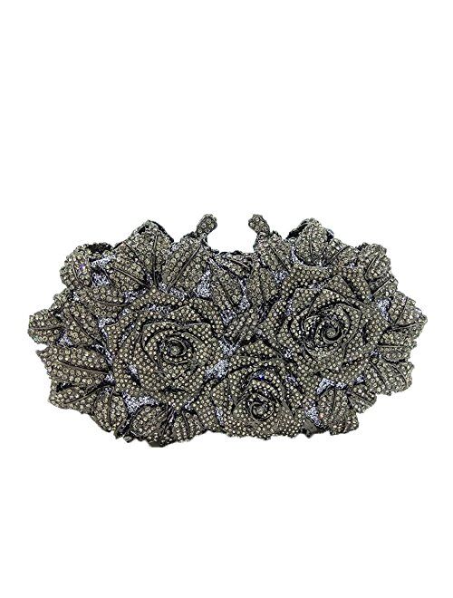 Boutique De FGG Dazzling Flower Crystal Evening Bags For Women Formal Wedding Party Cocktail Clutch Handbag Purse