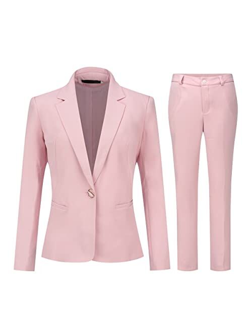 YUNCLOS Women's 2 Piece Office Work Suit Set One Button Blazer and Pants