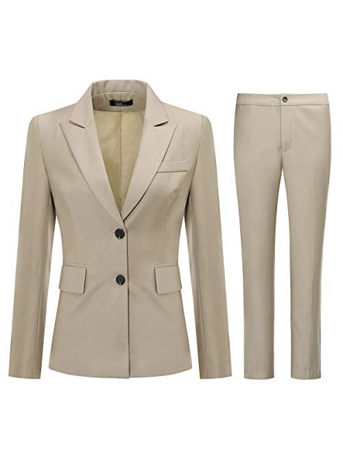 YUNCLOS Women's 2 Piece Office Work Suit Set One Button Blazer and Pants