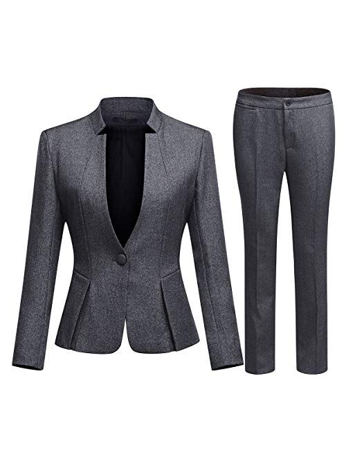 Women's Business Office 1 Button Blazer Jacket and Pants Suit Set