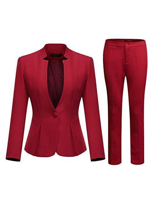 Women's Business Office 1 Button Blazer Jacket and Pants Suit Set