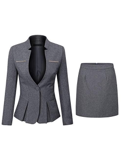 YUNCLOS Women's 2 Piece Business Skirt Suit Set Office Lady Slim Fit Blazer and Skirt