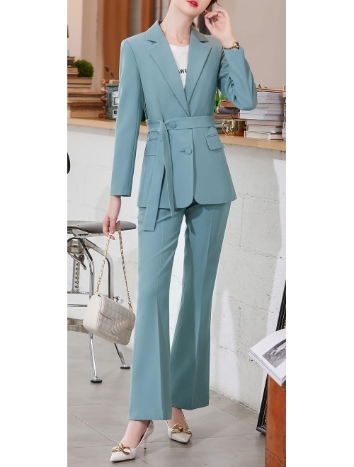 Buy SUSIELADY Women's Blazer Suits Two Piece Solid Work Pant Suit for ...