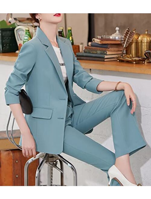 Women's Blazer Suits Two Piece Solid Work Pant Suit for Women