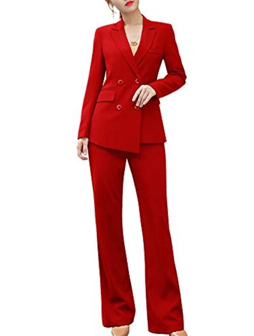 SUSIELADY Women's Blazer Suits Two Piece Solid Work Pant Suit for Women Business Office Lady Suits Sets