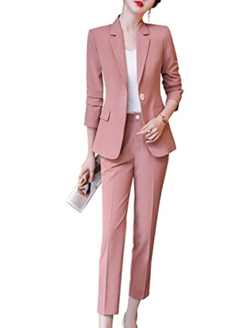 SUSIELADY Women's Blazer Suits Two Piece Solid Work Pant Suit for Women Business Office Lady Suits Sets