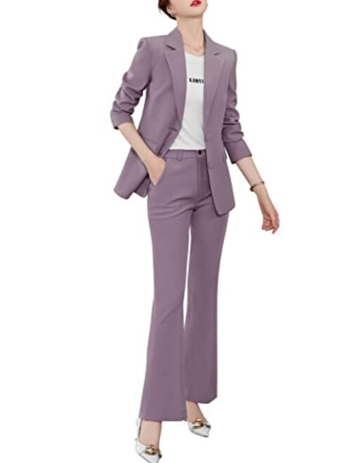 SUSIELADY Women's Blazer Suits Two Piece Solid Work Pant Suit for Women Business Office Lady Suits Sets