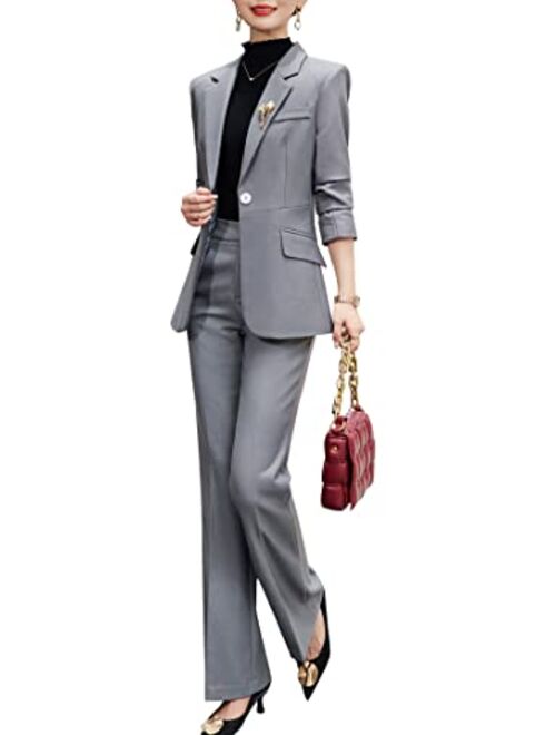 SUSIELADY Women's Blazer Suits Two Piece Solid Work Pant Suit for Women Business Office Lady Suits Sets