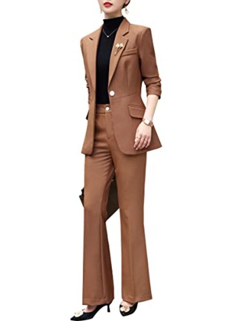 SUSIELADY Women's Blazer Suits Two Piece Solid Work Pant Suit for Women Business Office Lady Suits Sets