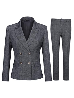 Women's 2 Piece Slim Fit Work Suit Set Two Button Blazer and Pants