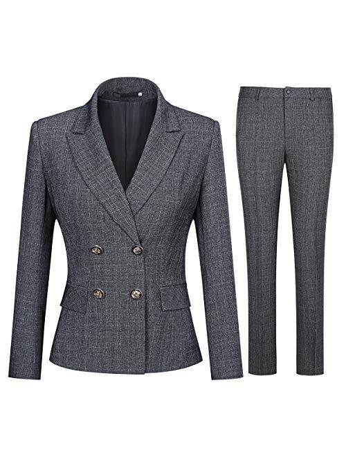 Women's 2 Piece Slim Fit Work Suit Set Two Button Blazer and Pants