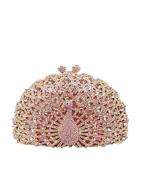 Boutique De FGG Elegant Crystal Clutches For Women Peacock Clutch Bag Evening Purses and Handbags