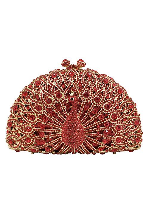 Boutique De FGG Elegant Crystal Clutches For Women Peacock Clutch Bag Evening Purses and Handbags