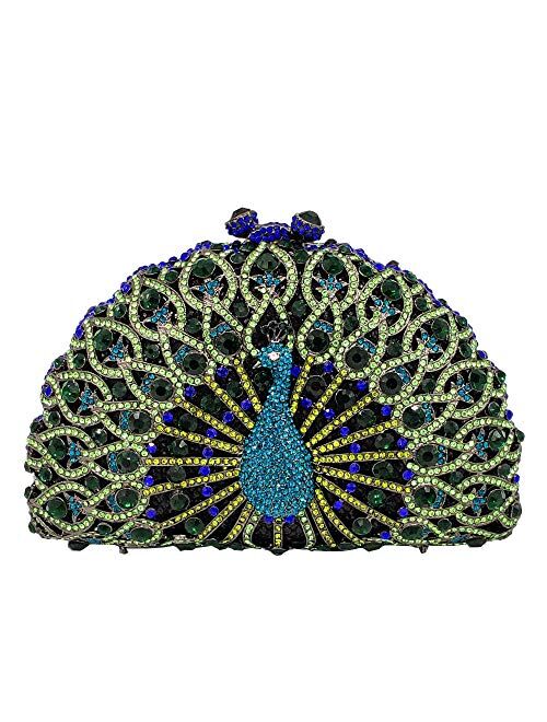 Boutique De FGG Elegant Crystal Clutches For Women Peacock Clutch Bag Evening Purses and Handbags