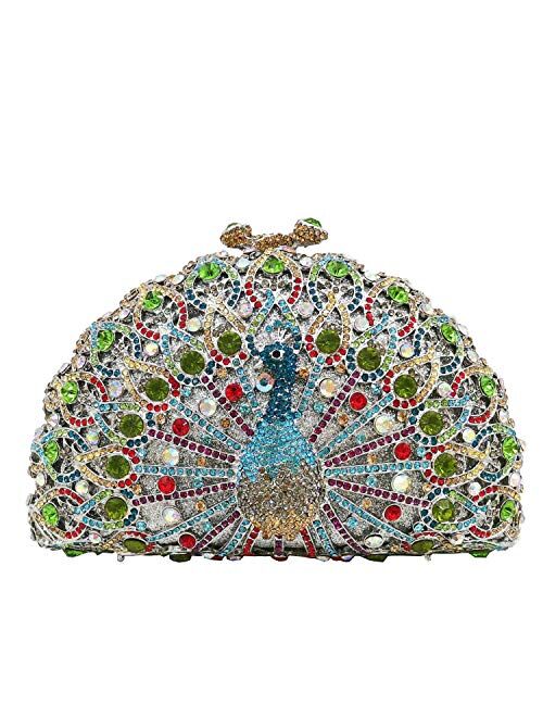 Boutique De FGG Elegant Crystal Clutches For Women Peacock Clutch Bag Evening Purses and Handbags