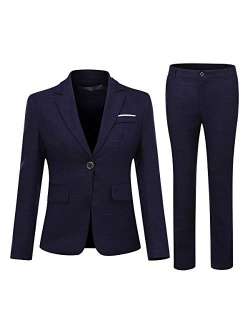 Women's 2 Piece Business Work Suit Set One Button Suit Jacket Blazer and Pant