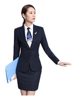 SK Studio Women's 2 Piece Slim Fit Business Suit Formal Blazer and Pants/Skirt Set