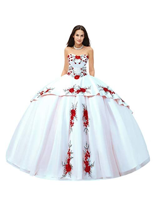 Medallions Accented Basque Mexican Charro Quinceanera Dress with Floral Applique