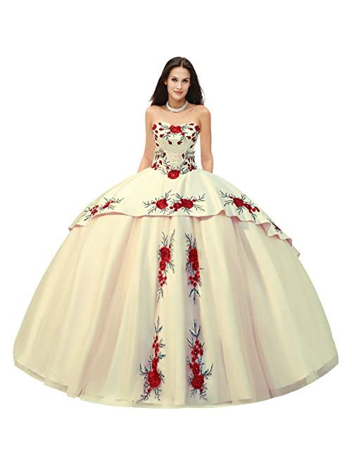 Medallions Accented Basque Mexican Charro Quinceanera Dress with Floral Applique