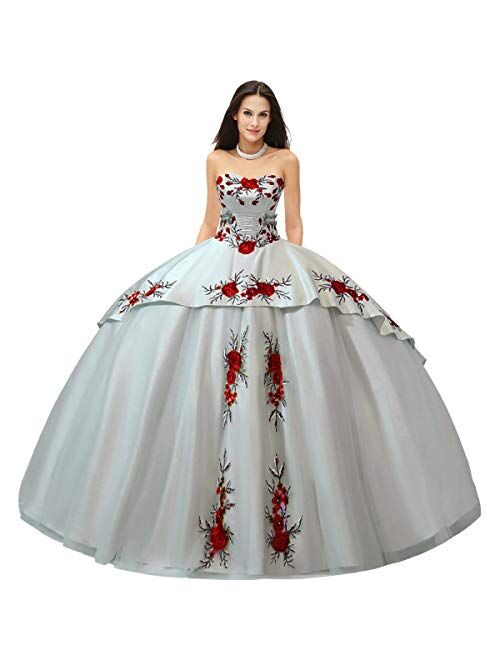 Medallions Accented Basque Mexican Charro Quinceanera Dress with Floral Applique