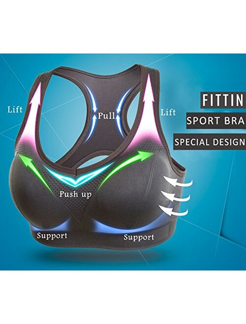 FITTIN Racerback Sports Bras for Women- Padded Seamless High Impact Support for Yoga Gym Workout Fitness