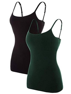 ATTRACO Women's Cotton Camisole Shelf Bra Spaghetti Straps Tank Top 2 Packs