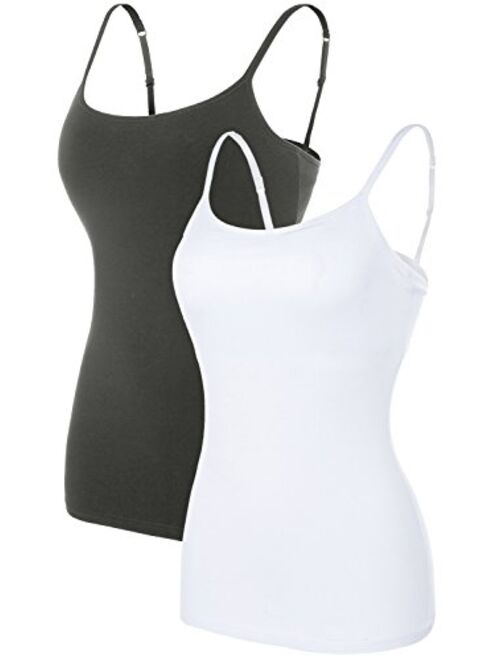 ATTRACO Women's Cotton Camisole Shelf Bra Spaghetti Straps Tank Top 2 Packs