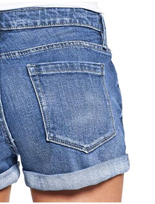 luvamia Women's Ripped Denim Jean Shorts Mid Rise Stretchy Folded Hem Short Jeans