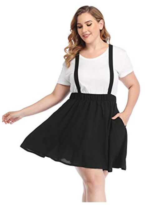 HDE Plus Size Suspender Skirt 1X-4X Elastic Waist Overall Pinafore Skater Skirts