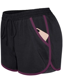 Blevonh Womens Cozy Banded Waist Running Fitness Workout Shorts with Pockets S-XXXL