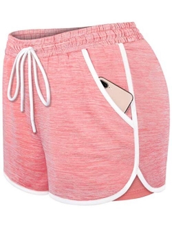 Blevonh Womens Cozy Banded Waist Running Fitness Workout Shorts with Pockets S-XXXL