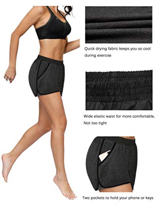 Blevonh Womens Cozy Banded Waist Running Fitness Workout Shorts with Pockets S-XXXL