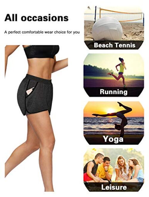 Blevonh Womens Cozy Banded Waist Running Fitness Workout Shorts with Pockets S-XXXL