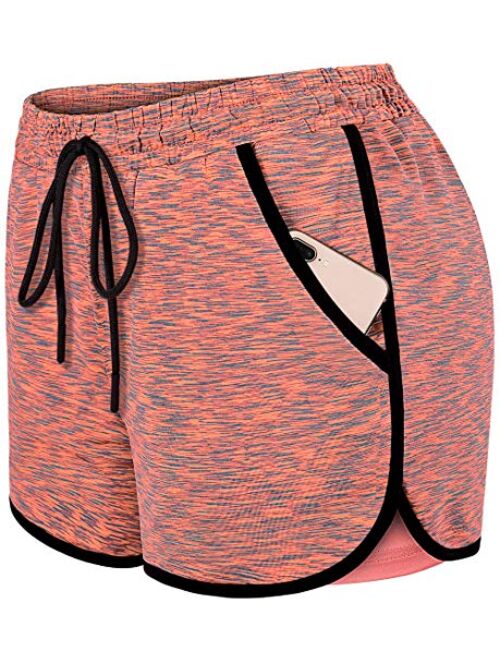 Blevonh Womens Cozy Banded Waist Running Fitness Workout Shorts with Pockets S-XXXL