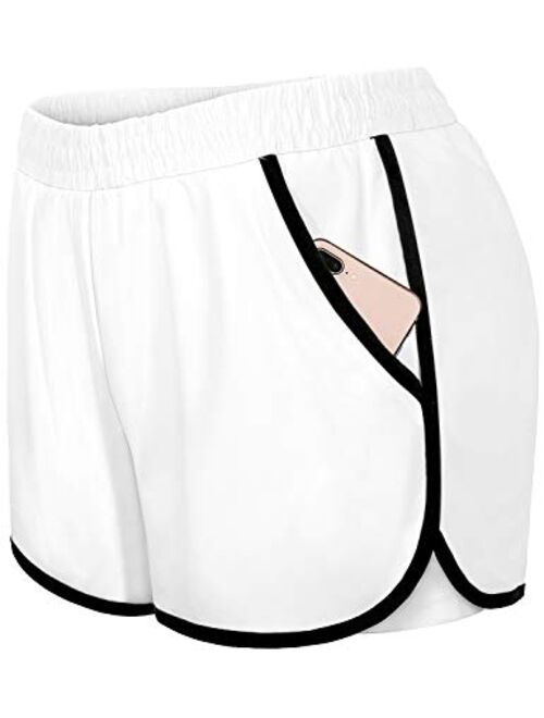 Blevonh Womens Cozy Banded Waist Running Fitness Workout Shorts with Pockets S-XXXL