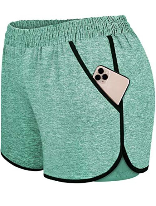 Blevonh Womens Cozy Banded Waist Running Fitness Workout Shorts with Pockets S-XXXL