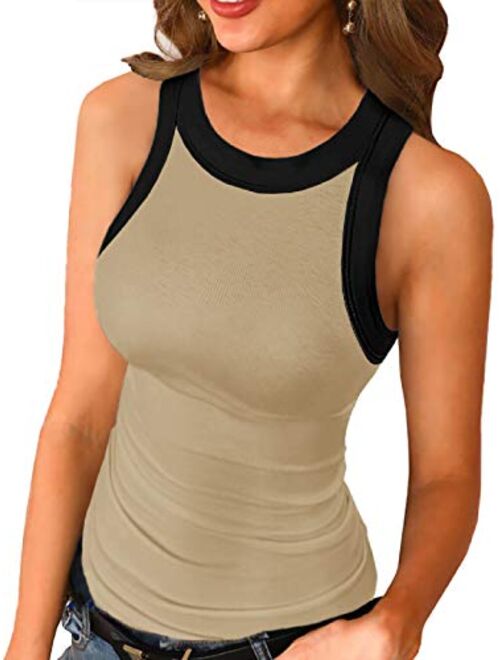 Womens Scoop Neck Henley Tank Tops Low Cut Solid Sexy Summer Sleeveless Button Down Shirts